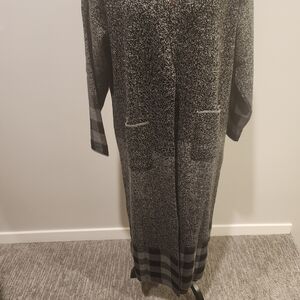 Gray Long Coat with Plaid Accents